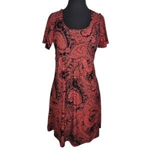R&B Collection orange black paisley short sleeve scoop neck dress size small